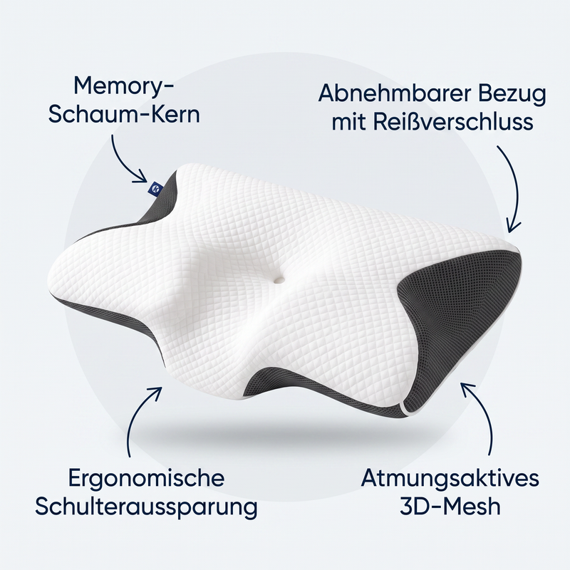 Aufbau des Kavero Nackenkissens mit Memory-Schaum-Kern